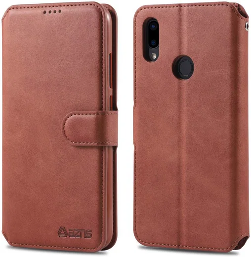 AZNS Xiaomi Redmi Note 7 Leren Stand Portemonnee Hoesje Bruin afbeelding 3