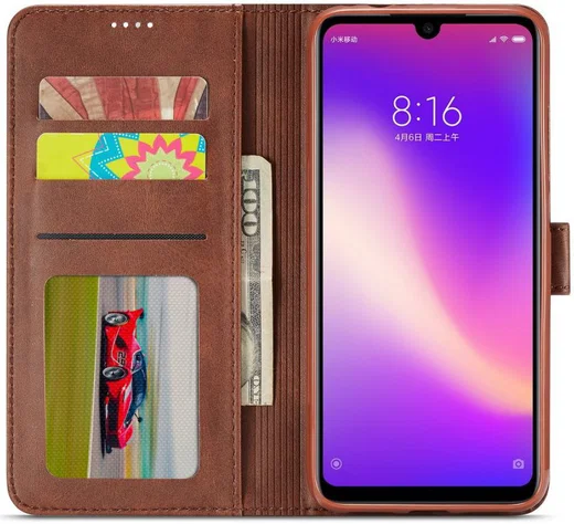 Xiaomi Redmi Note 7 Portemonnee Flip Hoesje met Magneet Sluiting Bruin afbeelding 2