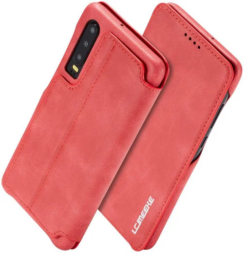 Huawei P30 Retro Style Kaarthouder Bookcase Hoesje Rood afbeelding 3