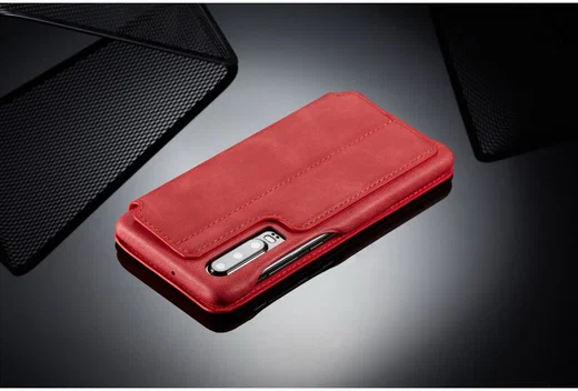 Huawei P30 Retro Style Kaarthouder Bookcase Hoesje Rood afbeelding 11