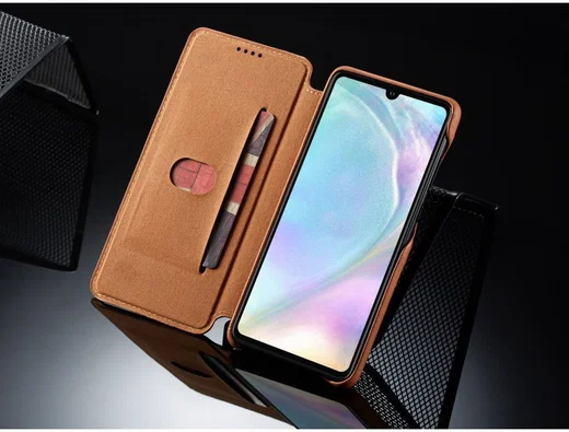 Huawei P30 Retro Style Kaarthouder Bookcase Hoesje Bruin afbeelding 6