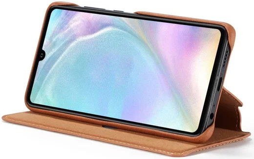 Huawei P30 Retro Style Kaarthouder Bookcase Hoesje Bruin afbeelding 3
