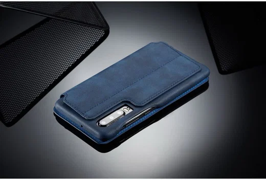 Huawei P30 Retro Style Kaarthouder Bookcase Hoesje Blauw afbeelding 12