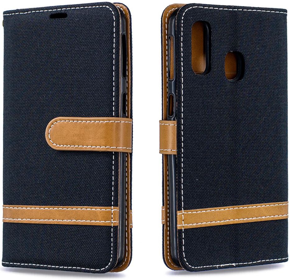 Samsung Galaxy A40 Jeans Portemonnee Hoesje Zwart afbeelding 11