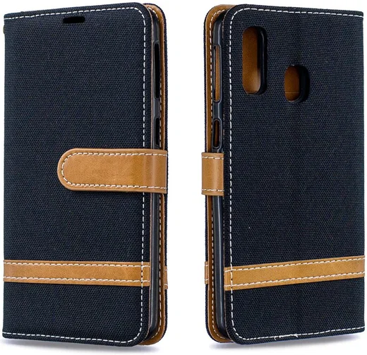 Samsung Galaxy A40 Jeans Portemonnee Hoesje Zwart afbeelding 11