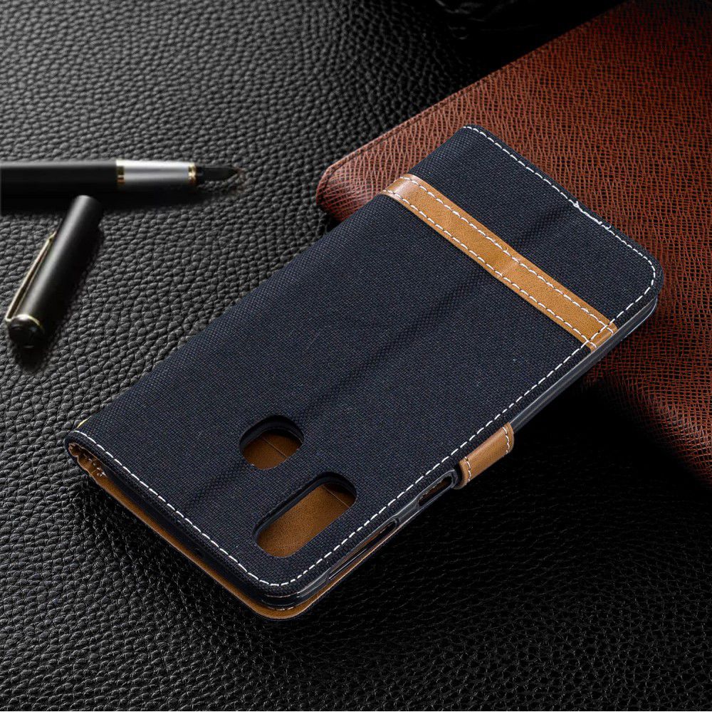 Samsung Galaxy A40 Jeans Portemonnee Hoesje Zwart afbeelding 4