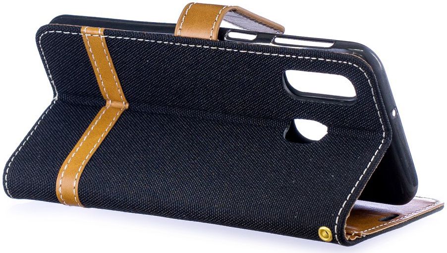 Samsung Galaxy A40 Jeans Portemonnee Hoesje Zwart afbeelding 6