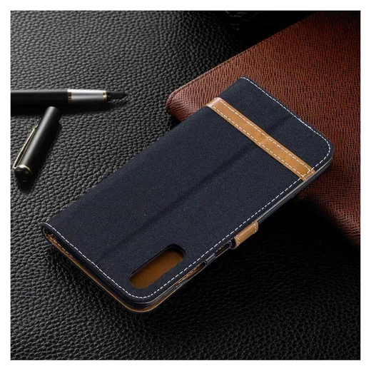 Samsung Galaxy A70 Jeans Portemonnee Hoesje Zwart afbeelding 7