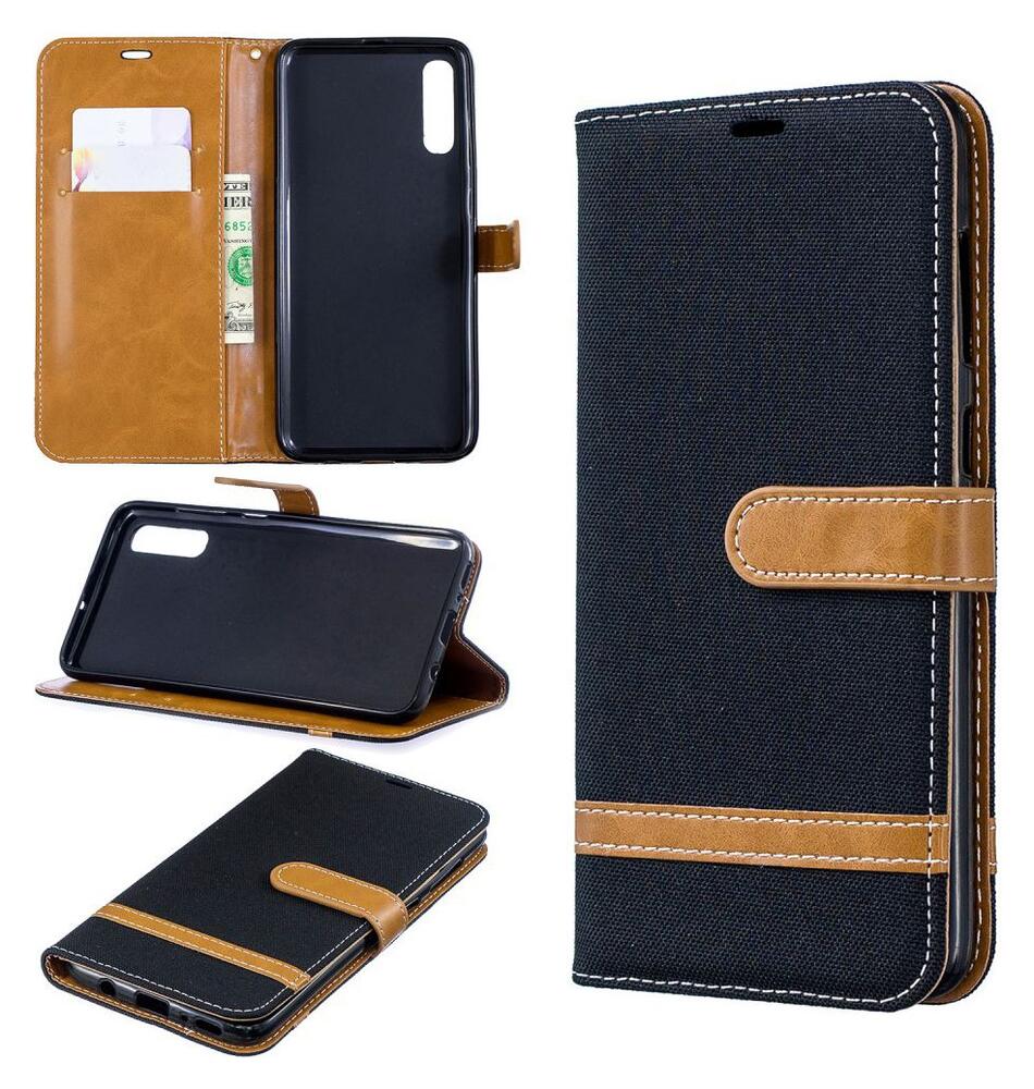Samsung Galaxy A70 Jeans Portemonnee Hoesje Zwart afbeelding 9