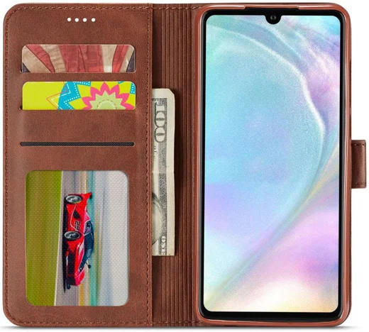Huawei P30 Stand Portemonnee Bookcase Hoesje Coffee afbeelding 2