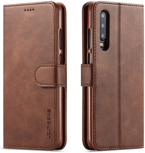 Huawei P30 Stand Portemonnee Bookcase Hoesje Coffee afbeelding 4