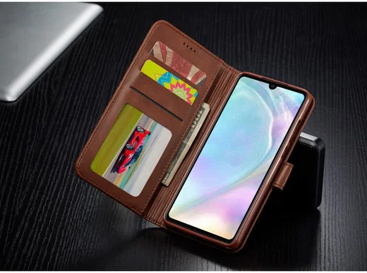 Huawei P30 Stand Portemonnee Bookcase Hoesje Coffee afbeelding 11