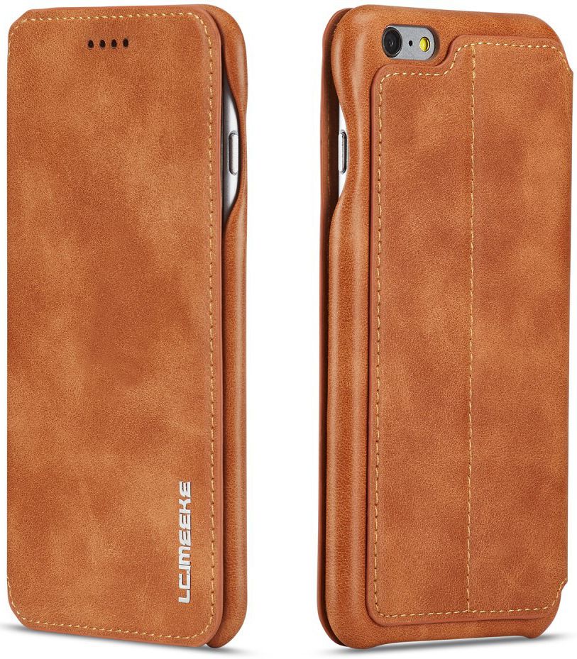 Apple iPhone 6S Plus Retro Style Book Case Kaarthouder Hoesje Bruin afbeelding 2