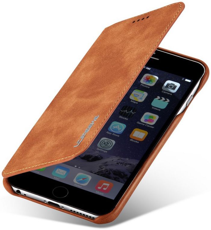 Apple iPhone 6S Plus Retro Style Book Case Kaarthouder Hoesje Bruin afbeelding 1