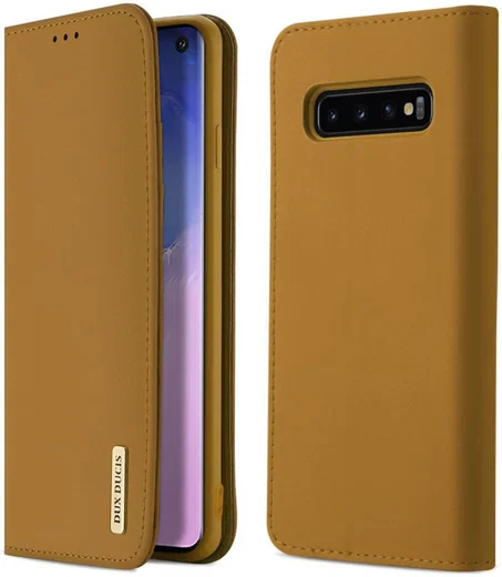 Dux Ducis Luxe Book Case Samsung Galaxy S10 Hoesje Echt Leer Khaki afbeelding 1