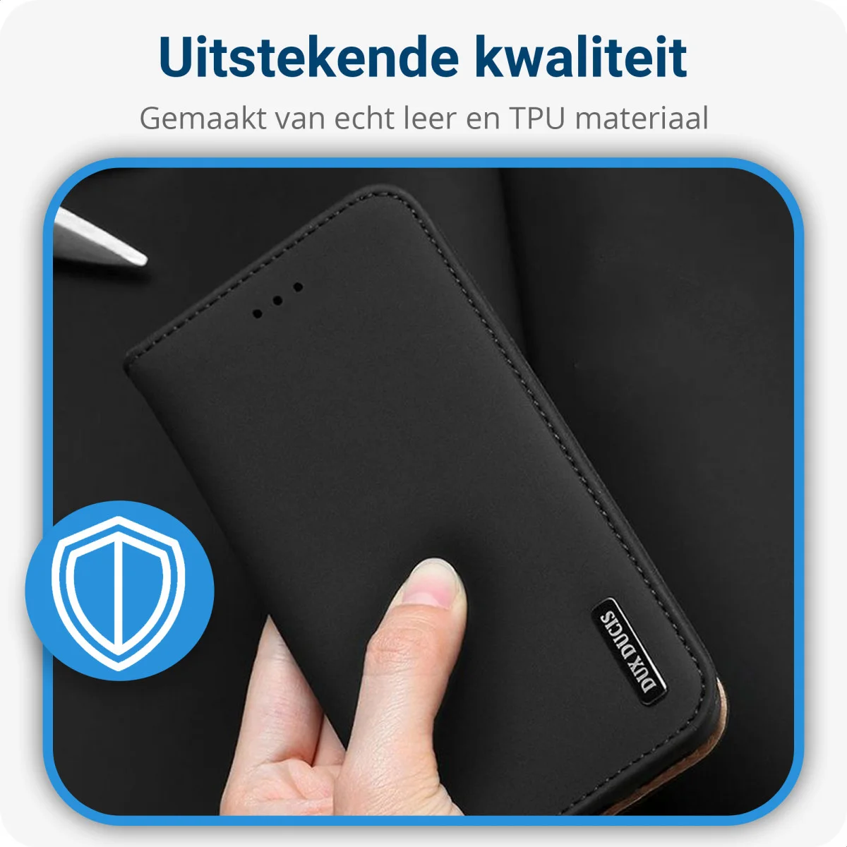 Dux Ducis Luxe Bookcase Samsung Galaxy S10 Plus Hoesje Echt Leer Zwart afbeelding 2