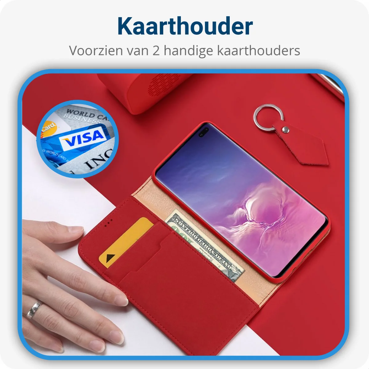 Dux Ducis Luxe Bookcase Samsung Galaxy S10 Plus Hoesje Echt Leer Rood afbeelding 5