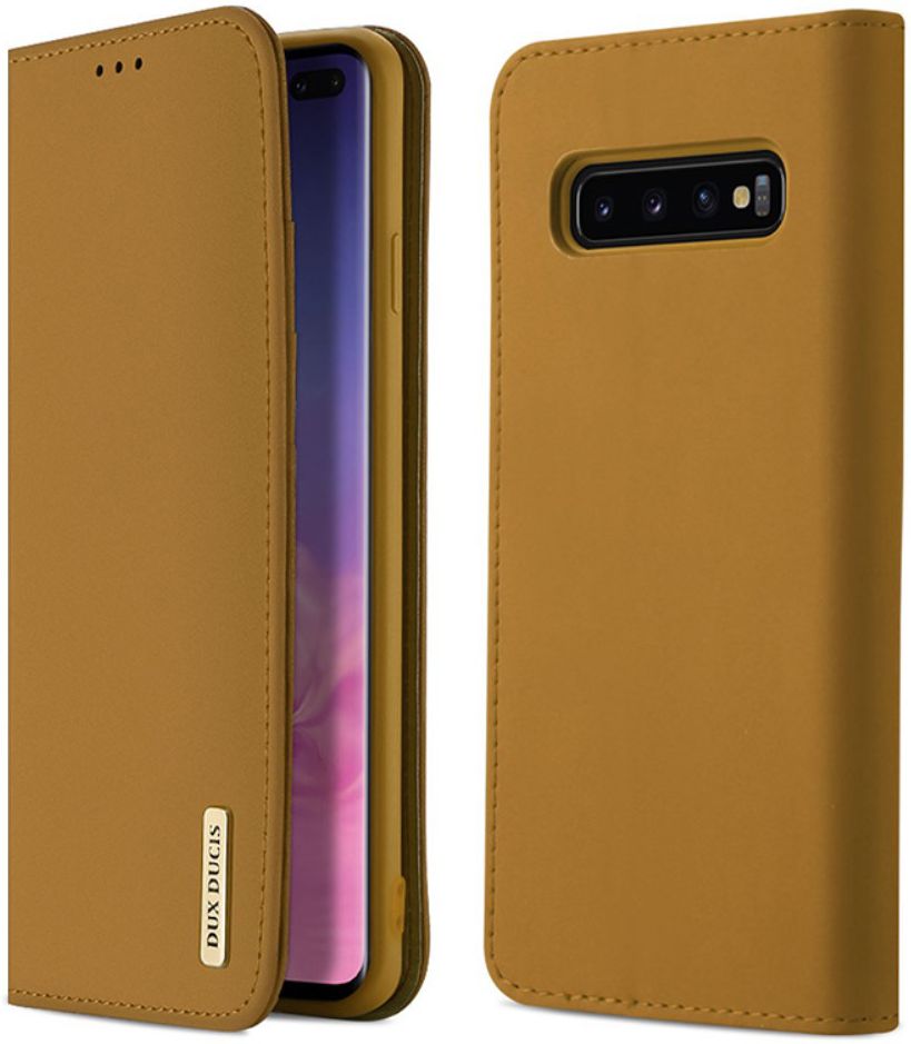 Dux Ducis Luxe Bookcase Samsung Galaxy S10 Plus Hoesje Echt Leer Khaki afbeelding 1