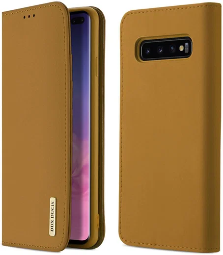 Dux Ducis Luxe Bookcase Samsung Galaxy S10 Plus Hoesje Echt Leer Khaki afbeelding 1