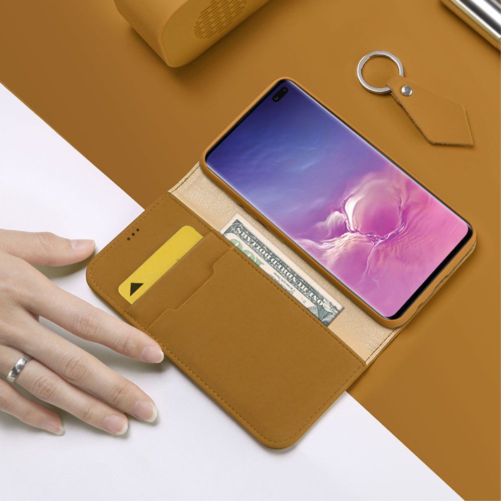Dux Ducis Luxe Bookcase Samsung Galaxy S10 Plus Hoesje Echt Leer Khaki afbeelding 2