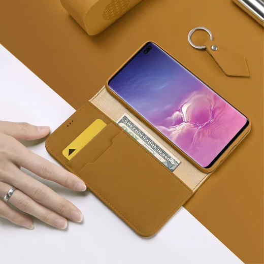 Dux Ducis Luxe Bookcase Samsung Galaxy S10 Plus Hoesje Echt Leer Khaki afbeelding 2