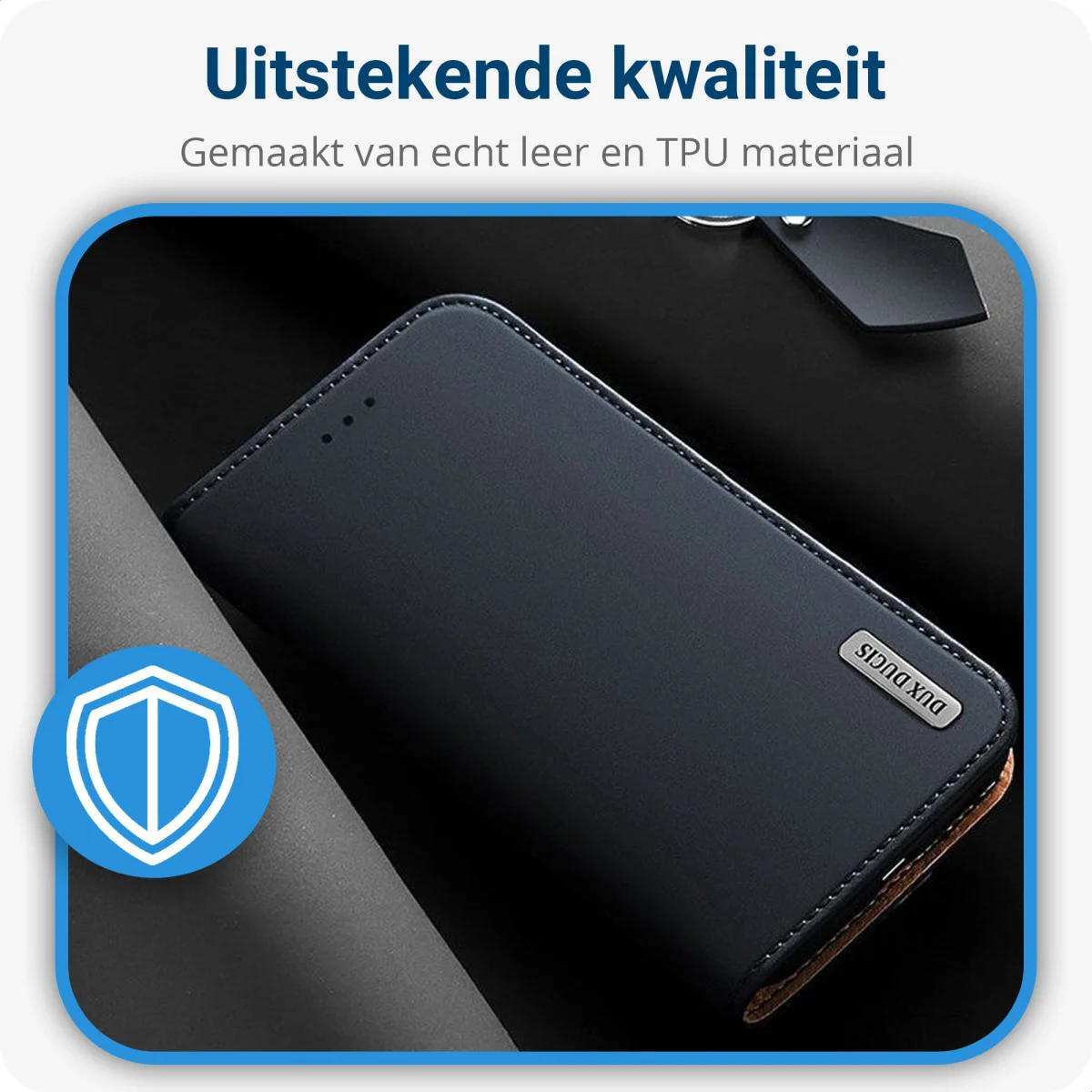 Dux Ducis Luxe Bookcase Samsung Galaxy S10 Plus Hoesje Echt Leer Blauw afbeelding 2