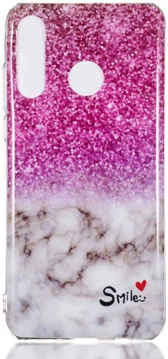 Huawei P30 Lite TPU Hoesje met Marmer Opdruk Roze Glitter afbeelding 1