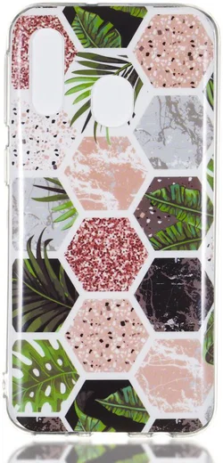 Samsung Galaxy A40 TPU Hoesje met Marmer Opdruk Hexagon afbeelding 1