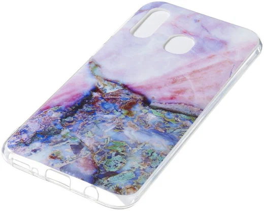 Samsung Galaxy A40 TPU Hoesje met Marmer Opdruk Blauw afbeelding 2