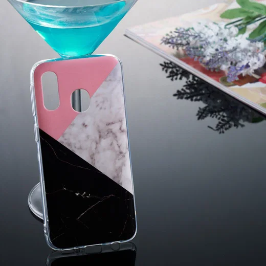 Samsung Galaxy A40 TPU Back Cover met Marmer Print Roze Zwart afbeelding 4