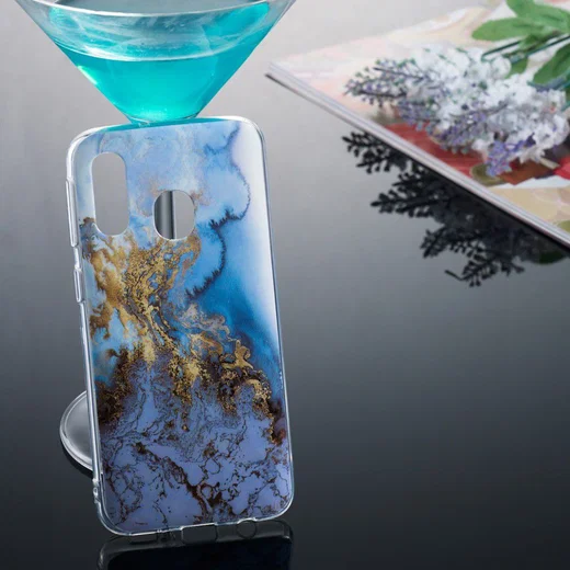 Samsung Galaxy A40 TPU Back Cover met Marmer Print Blauw afbeelding 4