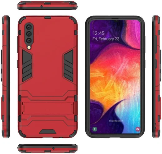 Samsung Galaxy A50 Shock Proof Back Cover Hoesje Hybride Stand Rood afbeelding 4