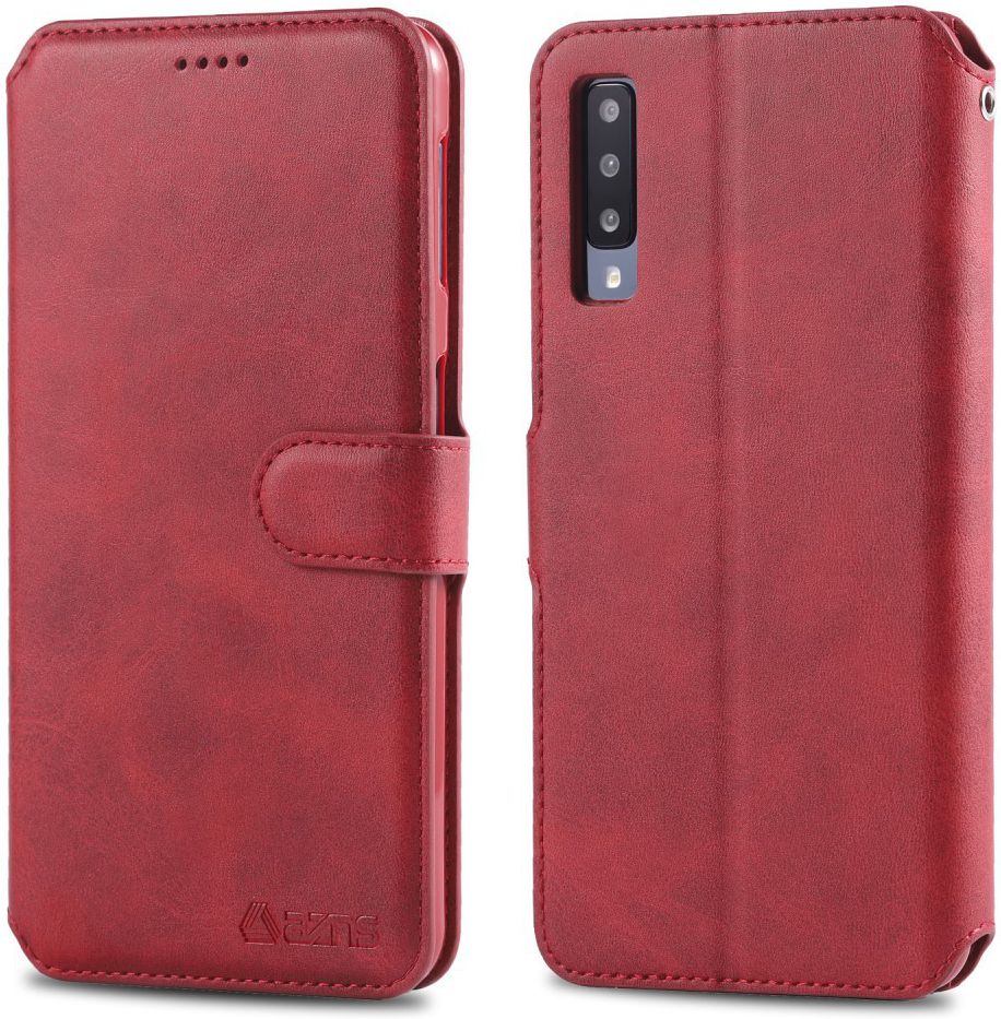 AZNS Samsung Galaxy A50 Book Case Hoesje Wallet Kunst Leer Rood afbeelding 2