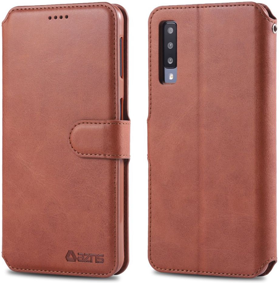 AZNS Samsung Galaxy A50 Book Case Hoesje Wallet Kunst Leer Bruin afbeelding 2