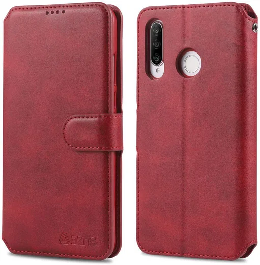 AZNS Huawei P30 Lite Portemonnee Stand Hoesje Rood afbeelding 2