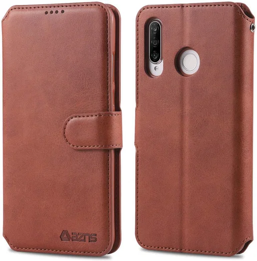 AZNS Huawei P30 Lite Portemonnee Stand Hoesje Bruin afbeelding 3