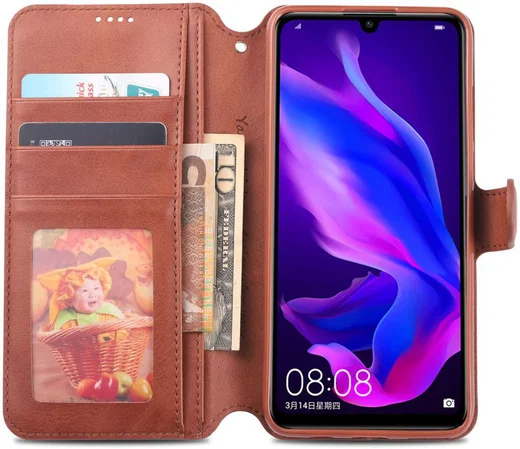 AZNS Huawei P30 Lite Portemonnee Stand Hoesje Bruin afbeelding 2