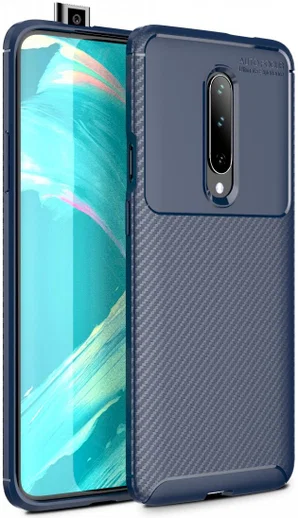 OnePlus 7 Pro Siliconen Carbon Hoesje Blauw afbeelding 1