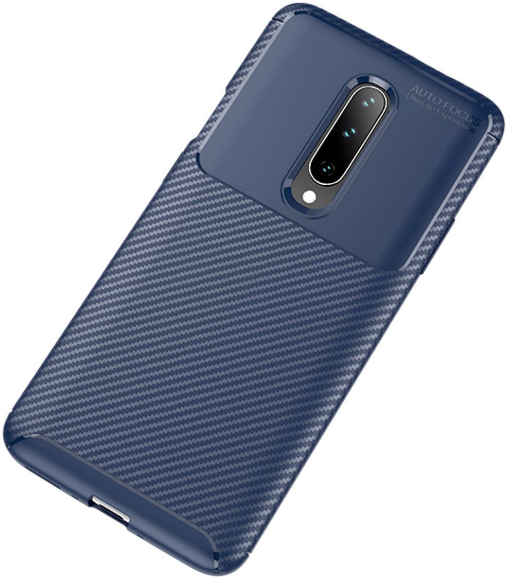 OnePlus 7 Pro Siliconen Carbon Hoesje Blauw afbeelding 4