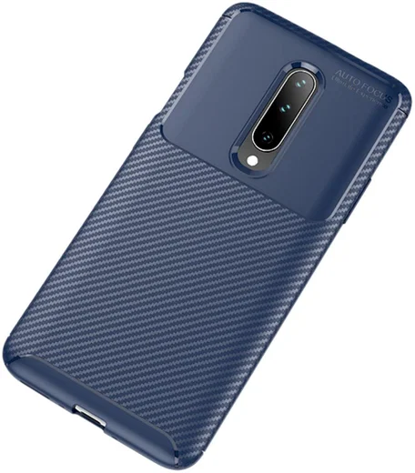 OnePlus 7 Pro Siliconen Carbon Hoesje Blauw afbeelding 4