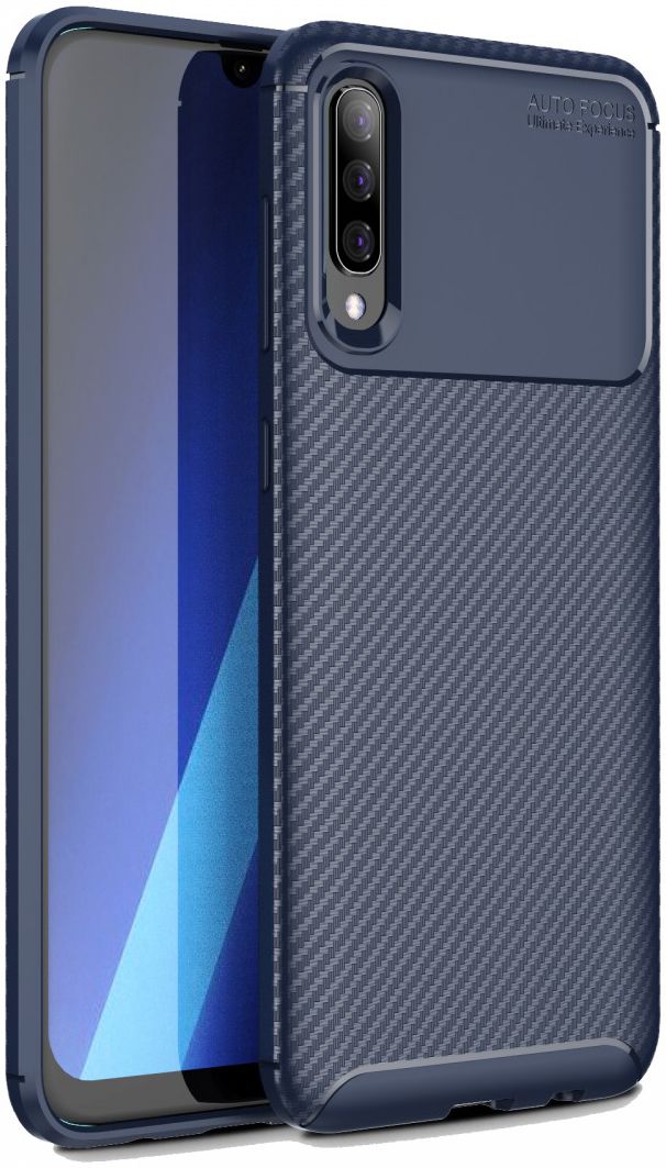 Samsung Galaxy A70 Siliconen Carbon Hoesje Blauw afbeelding 1