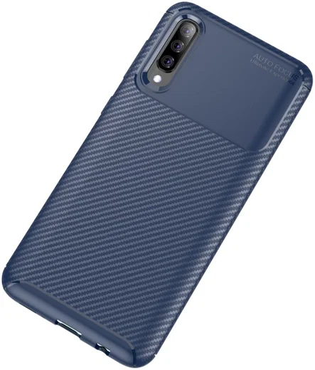 Samsung Galaxy A70 Siliconen Carbon Hoesje Blauw afbeelding 2