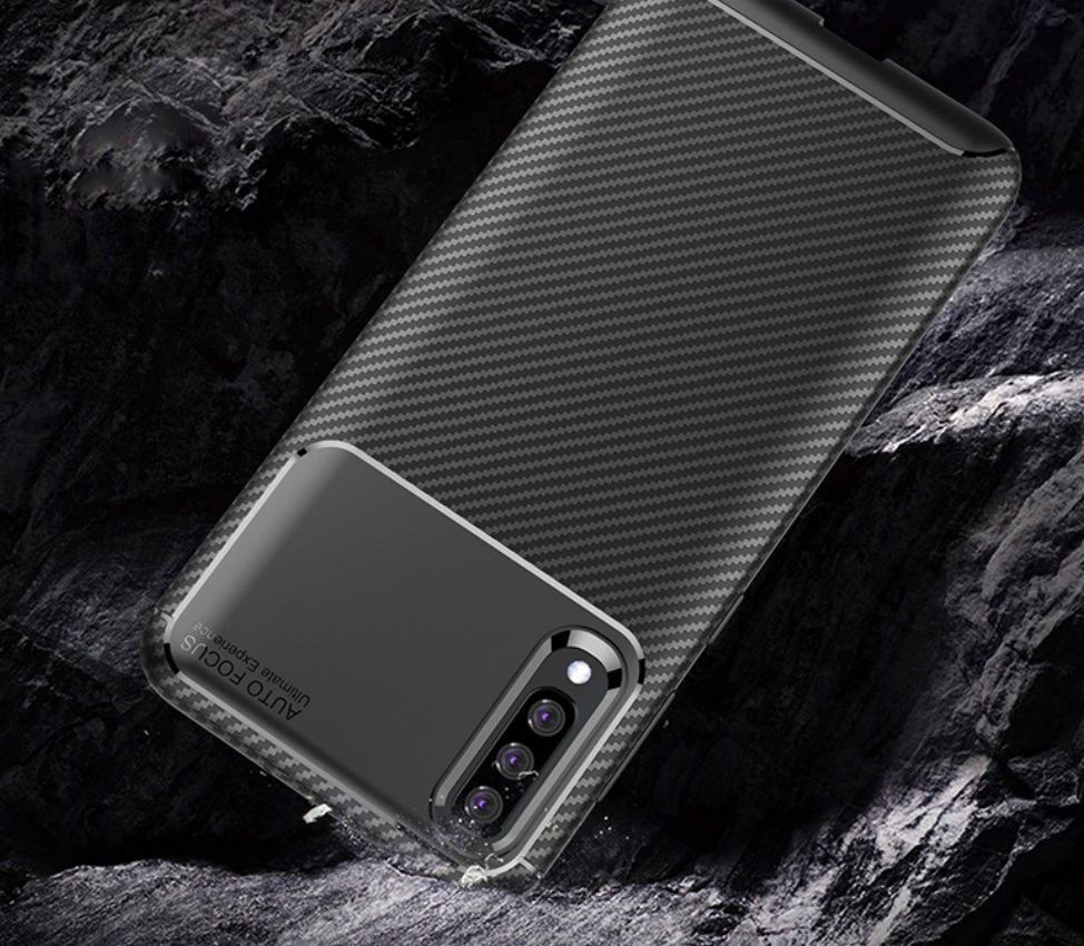 Samsung Galaxy A70 Siliconen Carbon Hoesje Blauw afbeelding 4