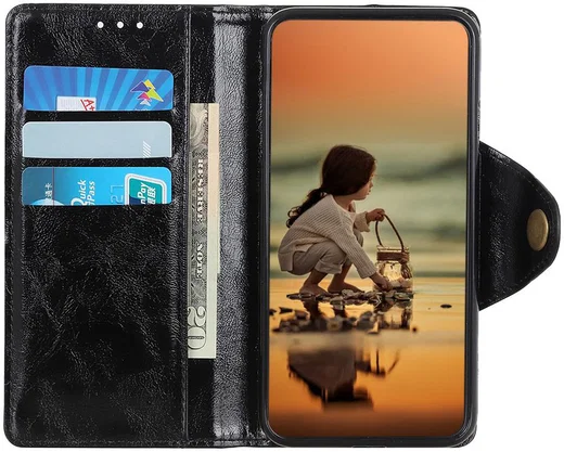 Samsung Galaxy A40 Portemonnee Knoop Hoesje Zwart afbeelding 2