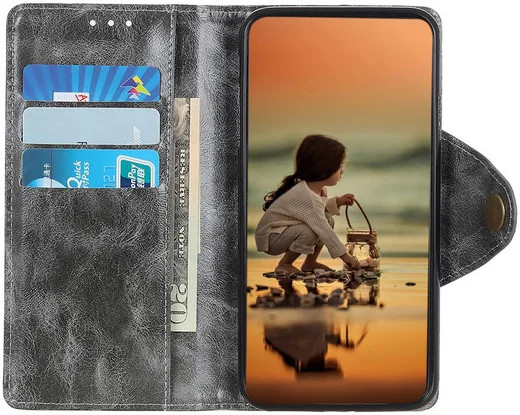 Samsung Galaxy A40 Portemonnee Knoop Hoesje Grijs afbeelding 2