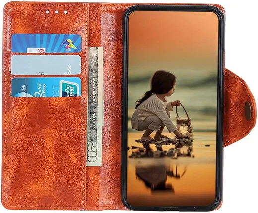 Samsung Galaxy A40 Portemonnee Knoop Hoesje Oranje afbeelding 2
