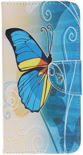 Samsung Galaxy A70 Portemonnee Print Hoesje Blauw Vlinder afbeelding 1