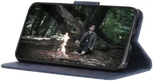 Samsung Galaxy A50 Book Case Hoesje Wallet Stand Kunst Leer Blauw afbeelding 5