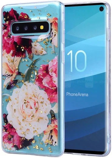 Samsung Galaxy S10 Glitter TPU Hoesje met Print Elegant Flowers afbeelding 1