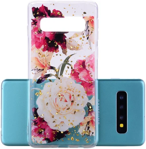 Samsung Galaxy S10 Glitter TPU Hoesje met Print Elegant Flowers afbeelding 2